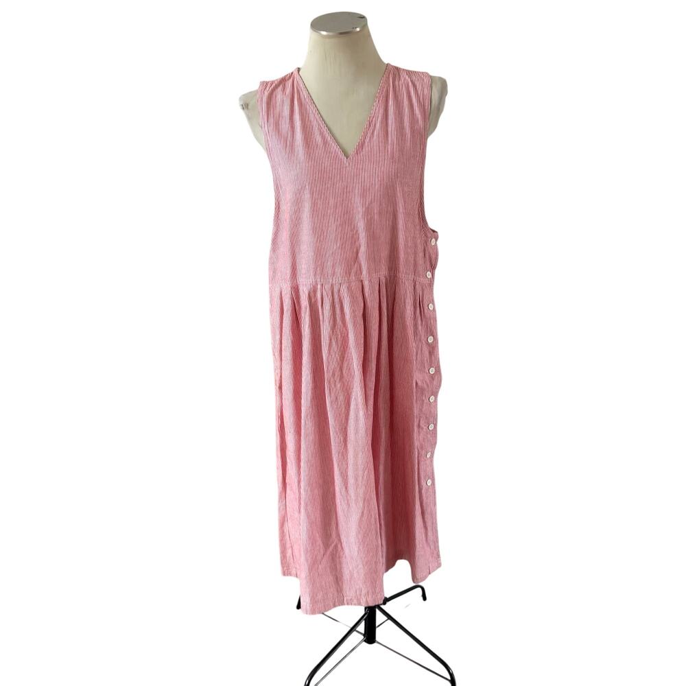 NWT Vtg Y2K 2000s Red White Stripe V Neck Maxi Dress Sz L Cottagecore Prairie